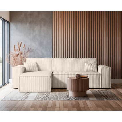 Canapé d'angle convertible 4 places en velours côtelé beige Farah | Maisons du Monde