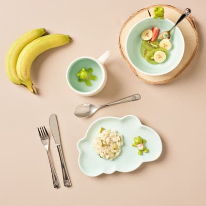 Ensemble Vaisselle 5 Pièces Bébé Tout-Petit - Assiette Bol Tasse Fourchette Cuillère Anti-Glisse Dessin Animé Grenouille - Passe Lave-Vaisselle