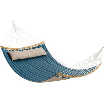 WOMA Hamac Pour 2 Personnes Avec Support Métal Bleu Blanc Beige - Hamac Double XXL Résistant Jusqu'à 180 Kg Pour Jardin Et Balcon
