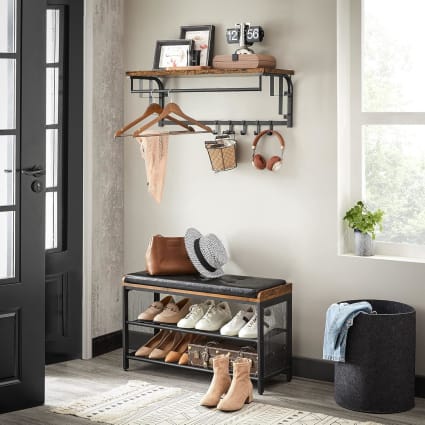 Perchero de pared con ganchos de color marrón rústico y negro