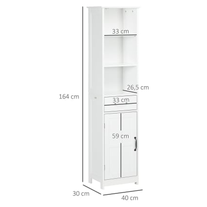 Colonne De Rangement Salle De Bain - 40x30x153 Cm Blanc - Placard Avec étagère Réglable - MDF E1 - Idéal WC Et Petits Espaces