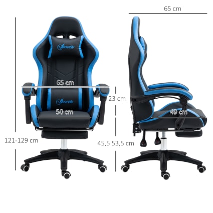Chaise Gaming VANSPACE Avec Haut-parleurs Bluetooth Et Lumières LED - Massage Lombaire - Repose-pieds - Inclinaison 135° - Bleu Et Noir