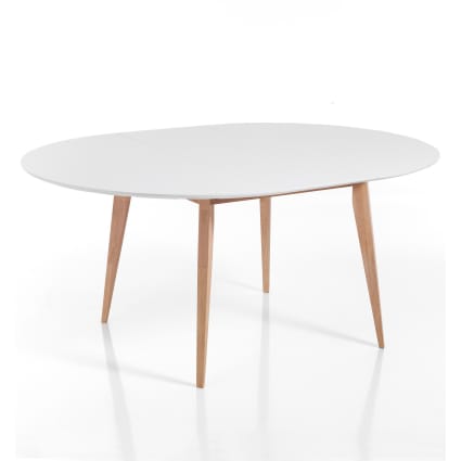 POVISON Tavolo Da Pranzo Rotondo In Gres Lucido Bianco - 150 Cm - Per 6 Persone Con Lazy Susan Incluso
