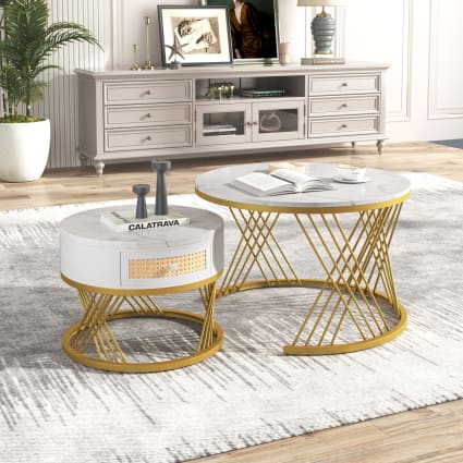 Set Di 2 Sottobicchieri Rotondi Effetto Marmo Grigio E Oro - Destination Vinyl Ltd - Eleganti E Lucidi, Proteggi Il Tavolo Con Stile, Diametro 9 Cm
