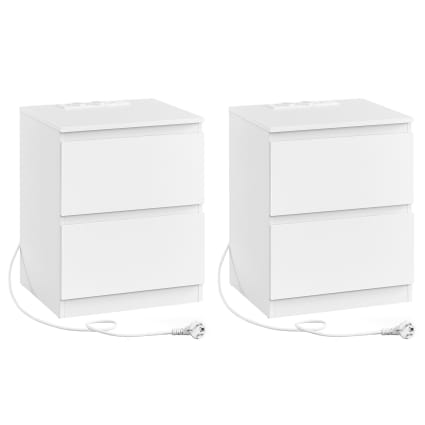Kailyn - Lot de 2 table de chevet avec multiprise 2 tiroirs 2 prises ca blanc