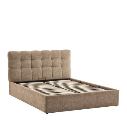 Lit coffre matelassé en tissu 140x190cm - Beige chiné