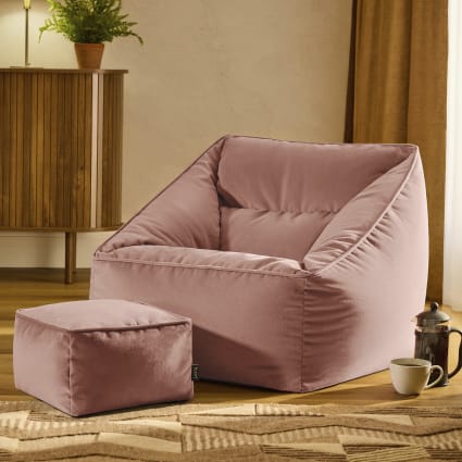 XXL Sitzsack-Sessel mit Fußhocker, Samt, Rosa Natalia