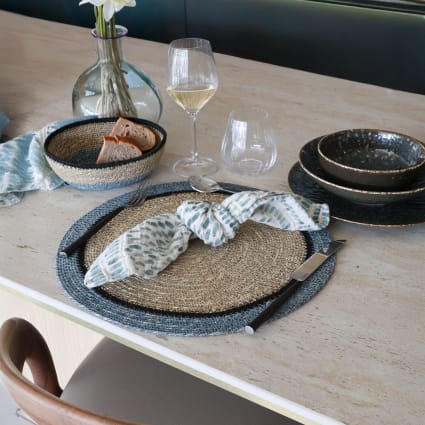 Dessous De Plat Rond En Jonc De Mer 30 Cm - Bordure Blanche - Protection Chaleur, Style Rustique - Pour Plats, Poêles