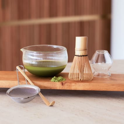 Lot De 5 Kit Matcha Complet - Bol, Fouet, Cuillères Et Support En Bambou, Cérémonie Traditionnelle
