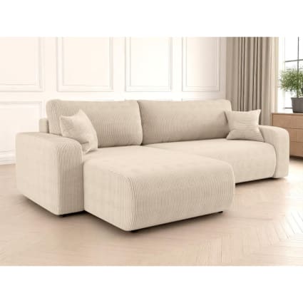 Canapé Convertible 2 Places En Velours Côtelé Beige AYLA - Idéal Pour Petits Espaces, Confort Et Gain De Place