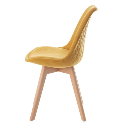 Sedia da pranzo imbottita senape e gambe in legno naturale Sampur