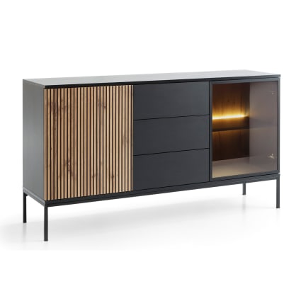 Kommode mit Beleuchtung aus Holz, 154x39x83cm, schwarz / Wotan Eiche Sento