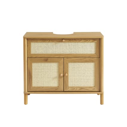 Meuble de salle de bain effet chêne et rotin 80cm