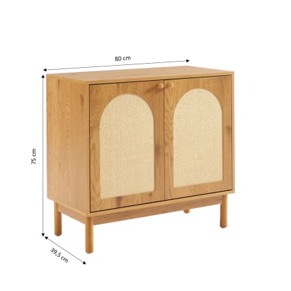 Buffet Élégant En Cannage Et Bois Naturel 80 X 35 X 75,5 Cm - 2 Portes - Rangement Pratique Et Chic Pour Salon, Salle à Manger