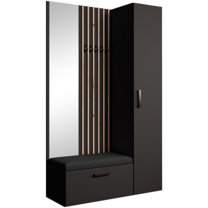 Garderobe mit Lamellen und Hochschrank, schwarz+artisan, 121x203 cm Margaret ii+iv