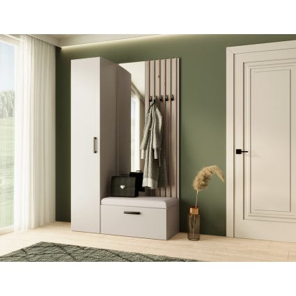 Garderobe mit Lamellen und Hochschrank, kaschmir+beige, 121x203 cm Margaret ii+iv