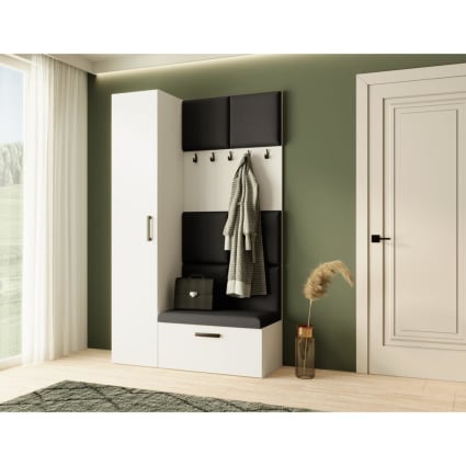 Garderobe mit gepolsterten Paneelen, weiß+schwarz, 121x203 cm Margaret i+iv