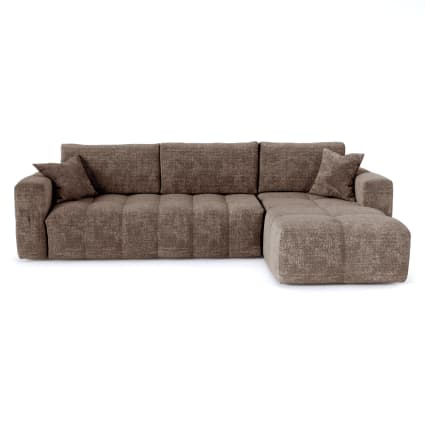 Canapé angle droit convertible express 5 places velours gaufré taupe