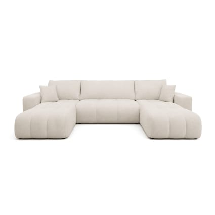 Canapé Nicole panoramique 7 places convertible avec coffre en tissu beige - Maisons du Monde