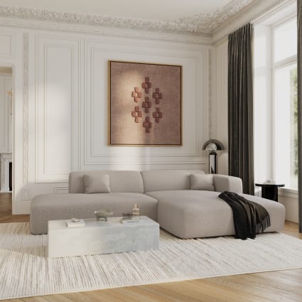 Canapé angle droit ouvert tissu tramé beige 5 places Myra | Maisons du ...