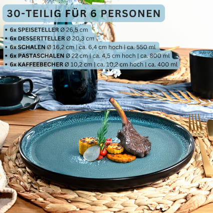 30 teiliges Tafelservice aus Steingut, blau Vigo
