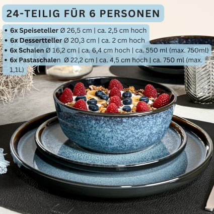 24 teiliges Tafelservice aus Steingut, blau Osaka