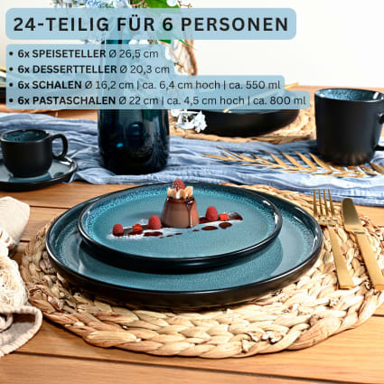 24 teiliges Tafelservice aus Steingut, blau Vigo