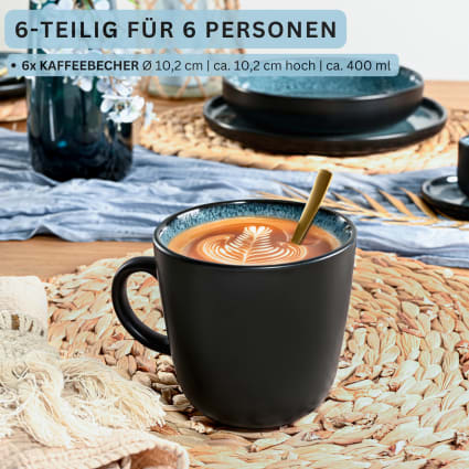 6er Set Kaffeebecher aus Steingut, blau Vigo