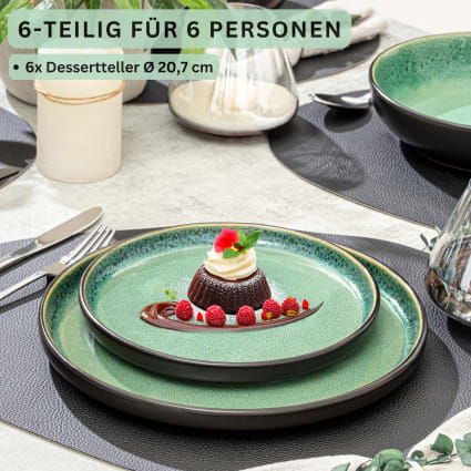 6er Set Dessertteller aus Steingut, grün Greenwich