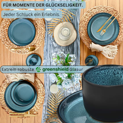 12er Set Espressotassen aus Steingut, blau Vigo