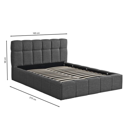 Lit Coffre Matelassé en Tissu Seth 140x190cm Gris Foncé