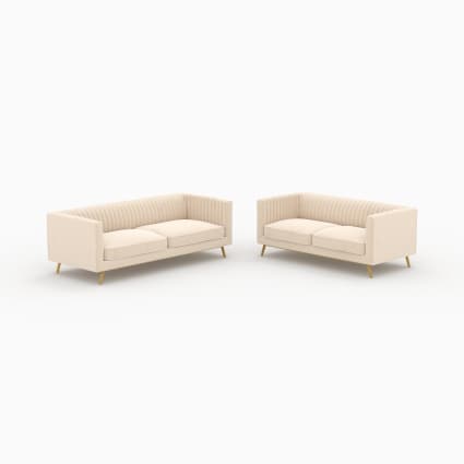 Beige Samtsofa Set für 5 Personen Gatsby