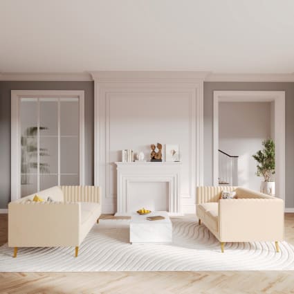 Beige Samtsofa Set für 5 Personen Gatsby