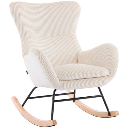 Fauteuil à bascule avec repose-pieds en tissu bouclette blanc Homcom | Maisons du Monde