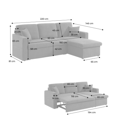 Ecksofa mit Schlaffunktion, Cord-Bezug, breit gerippt, cremefarben Ida