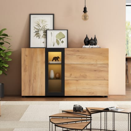 Credenza Con Luce LED A Colori Cangianti | 120x40x179 Cm | Verde, Ante In Vetro E Ripiani Regolabili