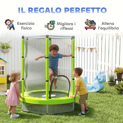 Trampolino Per Bambini 140 Cm Con Rete Di Sicurezza - Per Interno/Esterno, 3-6 Anni, Verde