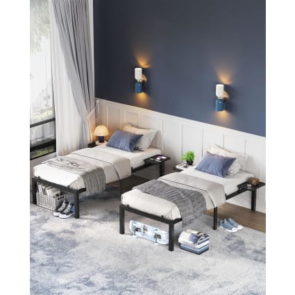 Fixwal Telaio Letto Singolo In Metallo Con Luci LED RGB, Stazione Di Ricarica Con Prese E Porte USB, Struttura Robustra, Capacità 226kg, Nero - 3