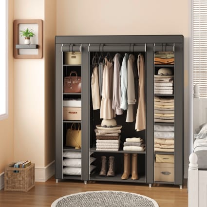 Mihoho Armadio Portatile, Armadio Pensile Da 170 Cm, Appendiabiti In Metallo, Armadio Indipendente Con Rivestimento In Tessuto Oxford, 165 Cm X 170 Cm X 45 Cm (grigio C, Grande - 2