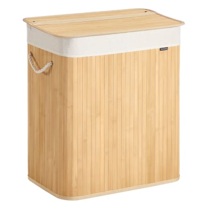 OUSFOT Cesto Portabiancheria Sporca Per Bagno Grigio 105L Cesta Portabiancheria In Bambù Con Coperchio Porta Biancheria Sporca Con Manici Cesto Panni Sporchi - 4