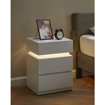 PIPIPOXER Set di 2 comodini bianchi con 3 cassetti, comodino a LED e bianco lucido, comodino, comodino, tavolo, 16 colori, illuminazione per soggiorno, 45 x 35 x 61 cm