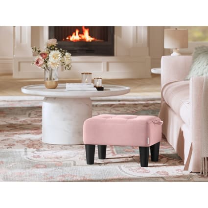 Sgabello pouf contenitore in velluto rosa pastello e nero Mayfair