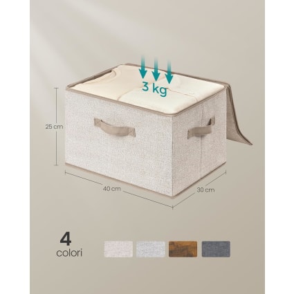 Set 3 Cestini Pieghevoli In Lino Grigio Con Manici - Per Organizzare Giocattoli, Vestiti, 31x21x12 Cm - 4