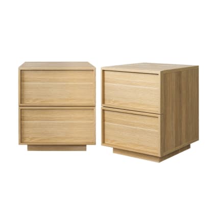 Table de chevet effet bois 2 tiroirs naturel (lot de 2)