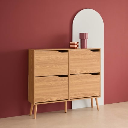 Meuble à Chaussures En Bois Avec 4 Portes Et A Drawer,7 Niveaux Et étagère à Chaussures,Meuble De Rangement Polyvalent Pour Couloir, Couloir, Salon 130 * 32 * 130cm