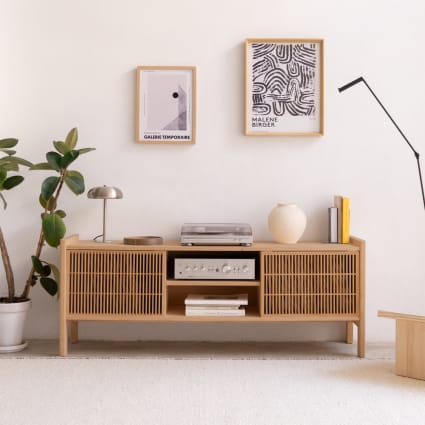 Meuble TV L.197 cm LAZIO imitation chêne/ noir - Meuble TV