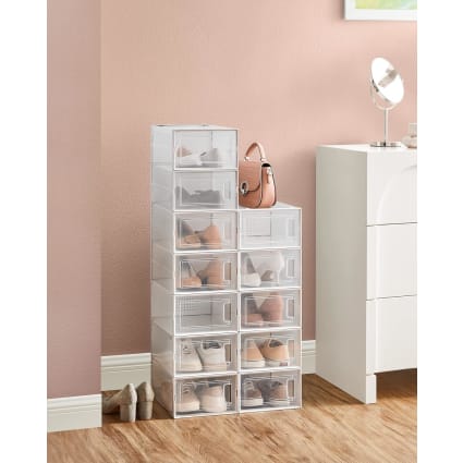 Da Esterno 20 Scatole Scarpe Pieghevoli In Plastica - Organizzatore Impilabile Viola, 33x23x14 Cm Scatole Trasparenti Per Scarpe