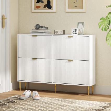 Meuble à Chaussures Blanc 70cm - 2 Portes Rabattantes + Tiroir | Range Jusqu'à 16 Paires | Idéal Petits Espaces Et Entrées