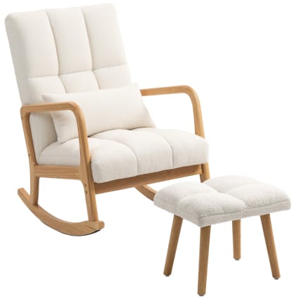 Fauteuil à bascule avec repose-pieds en tissu bouclette blanc Homcom | Maisons du Monde