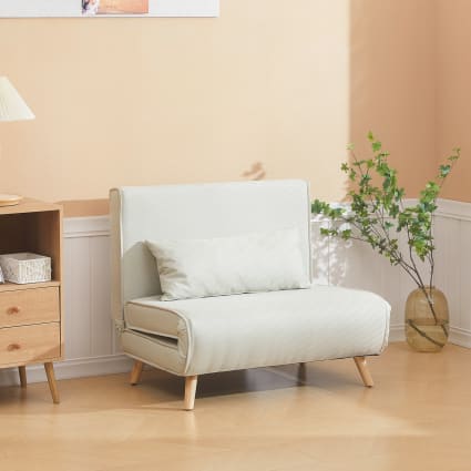 Canapé-Lit 4-en-1 Pliable - Fauteuil, Lit 1 Place, Canapé D'angle, Pouf - Idéal Petit Espace (Blanc Cassé) - 1